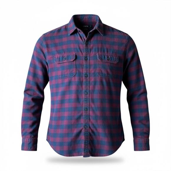 J. Crew Other - J.Crew Men's Navy Blue & Red Buffalo Check Long Sleeve Flannel Shirt - Size M